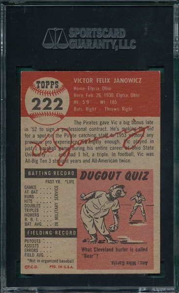 1953 Topps #222 Vic Janowicz SGC 70 *Hi #*