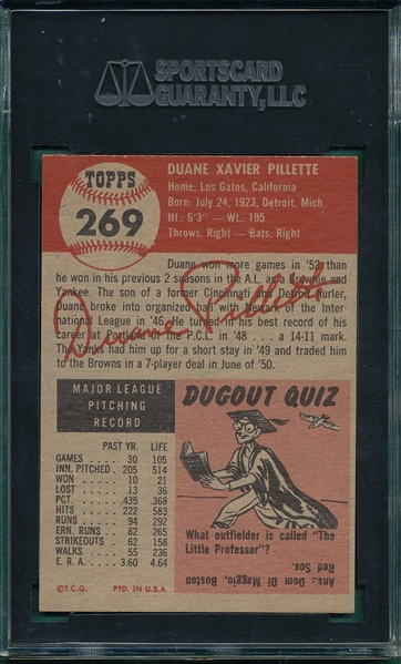 1953 Topps #269 Duane Pillette SGC 80 *Hi #*