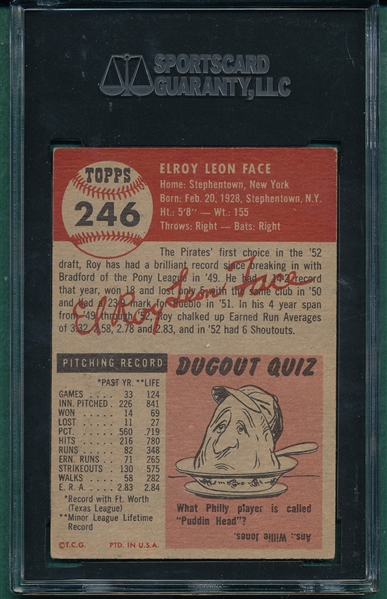 1953 Topps #246 Roy Face SGC 60 *Hi #* *Rookie*