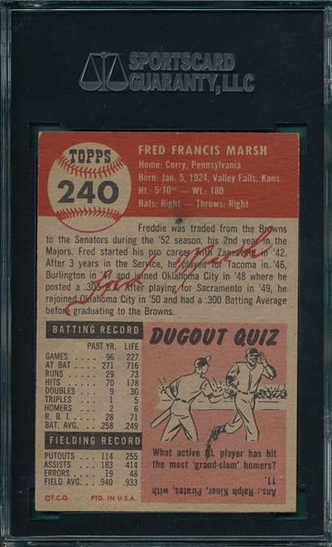 1953 Topps #240 Freddie Marsh SGC 60 *Hi #* 