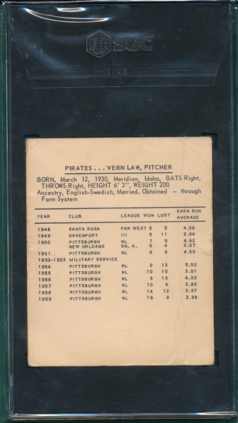 1960 Kahn's Weiners Vernon Law SGC 1