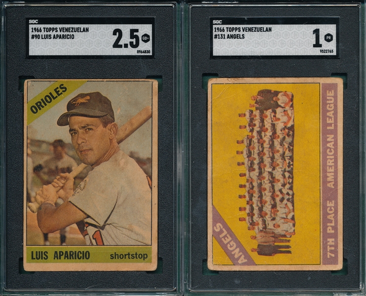 1966 Venezuelan Topps #131 Angels & #90 Luis Aparicio, Lot of (2) SGC