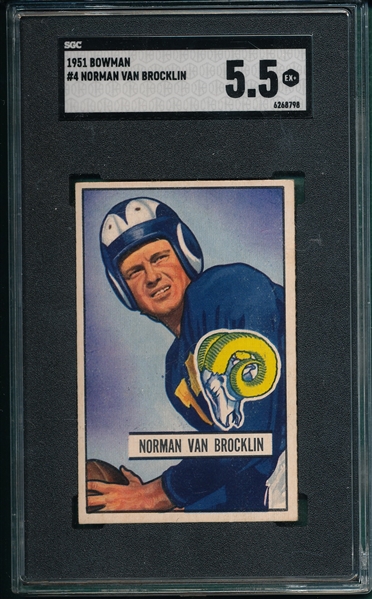 1951 Bowman Football #4 Norm Van Brocklin SGC 5.5