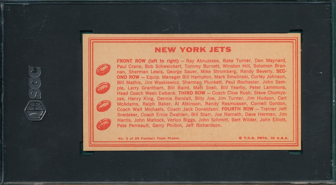 1968 Topps Teams #3 New York Jets SGC 4