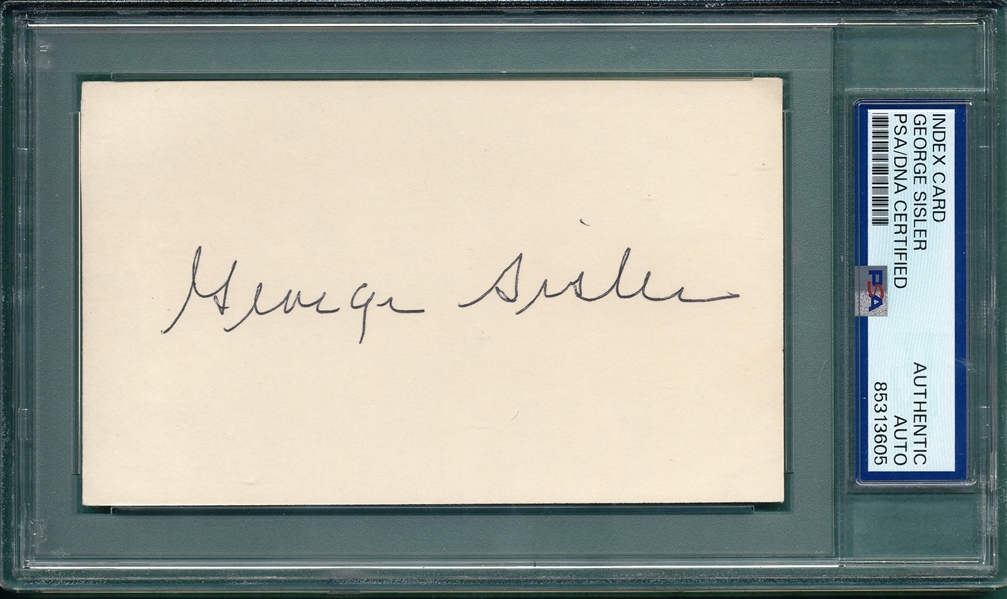 George Sisler, Signed Index Card, PSA/DNA Authentic