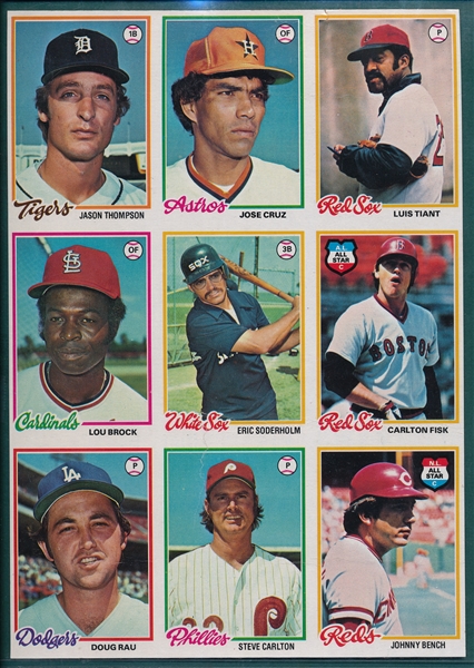 1978 Topps (9) Card Panel W/ (4) HOFers