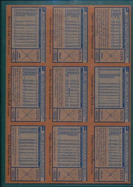 1978 Topps (9) Card Panel W/ (4) HOFers