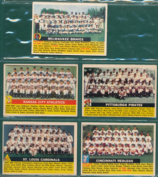 1956 Topps Lot of (5) Team Cards W/ #95 Braves