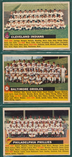 1956 Topps Lot of (3) Team Cards W/ #85 Indians, Left