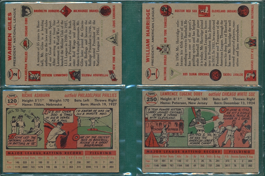 1956 Topps Lot of (4) Presidents & HOFers W/ #250 Doby