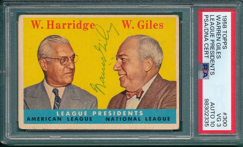 1958 Topps #300 League Presidents W/ Giles, PSA Authentic *Signed*