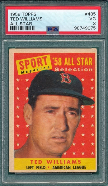 1958 Topps #485 Ted Willliams, AS, PSA 3