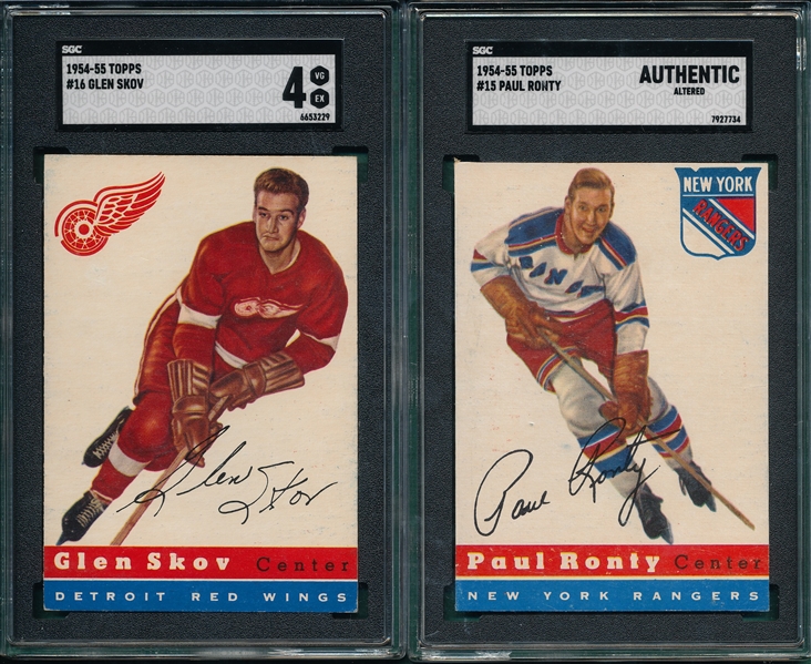 1954 Topps Hockey #15 Ronty & #16 Skov, Lot of (2), SGC