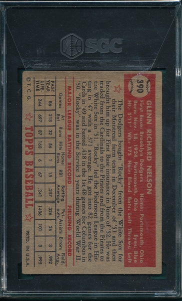 1952 Topps #390 Glenn Nelson SGC 2 *Hi #*