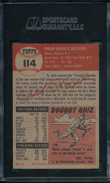 1953 Topps #114 Phil Rizzuto SGC 60