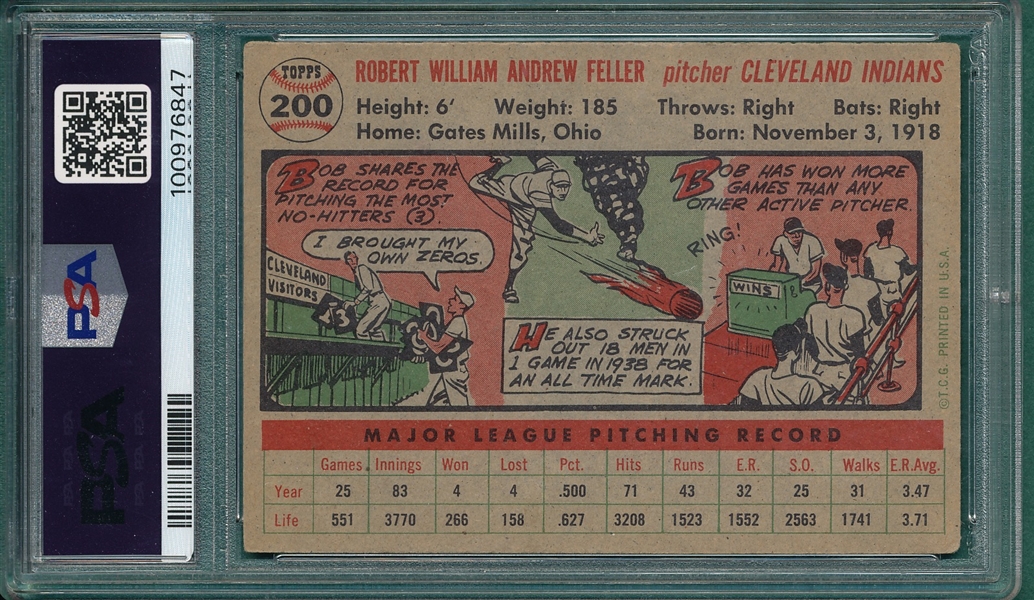 1956 Topps #200 Bob Feller PSA 4