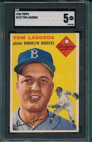 1954 Topps #132 Tom Lasorda SGC 5 *Rookie*