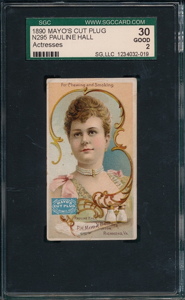 1890 N295 Actresses, Pauline Hall, Mayo's Cut Plug SGC 30