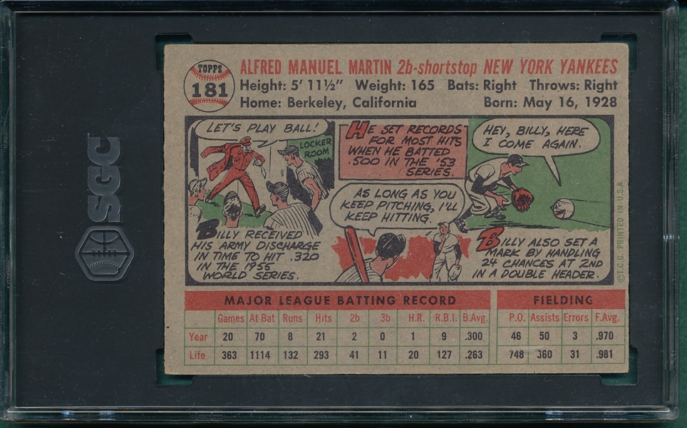 1956 Topps #181 Billy Martin SGC 4.5