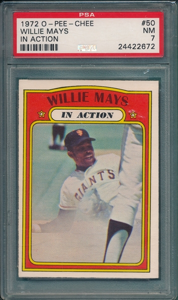 1972 O-Pee-Chee #50 Willie Mays, IA, PSA 7
