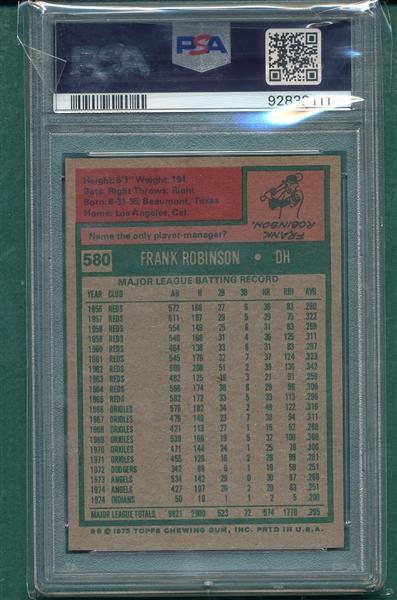 1975 Topps #580 Frank Robinson PSA 7