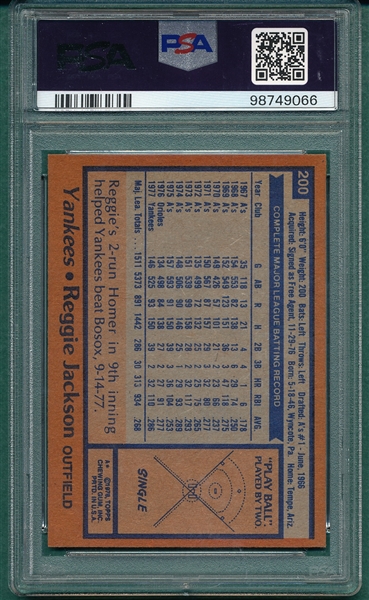 1978 Topps #200 Reggie Jackson PSA 9 