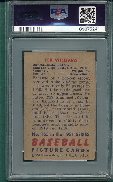 1951 Bowman #165 Ted Williams PSA 1.5