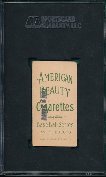 1909-1911 T206 Mullin, Bat, American Beauty Cigarettes, SGC 2 *Stamped Back*