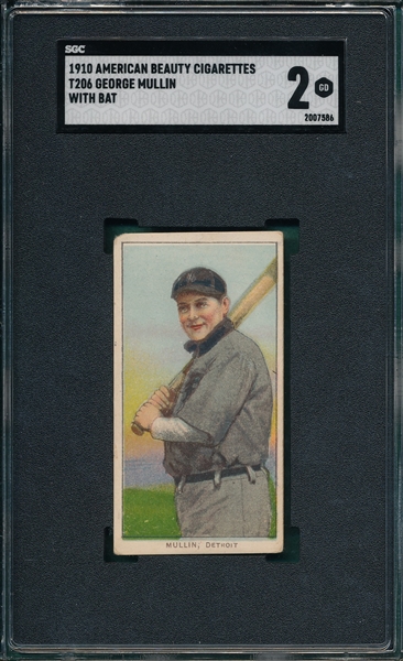 1909-1911 T206 Mullin, Bat, American Beauty Cigarettes, SGC 2 *Stamped Back*