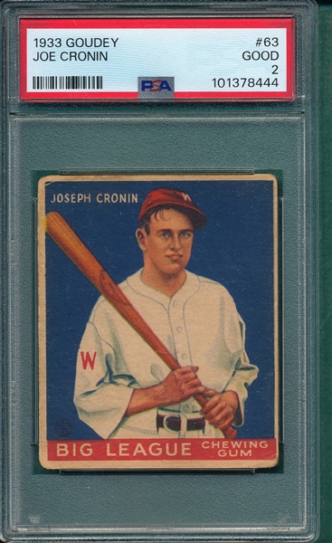 1933 Goudey #63 Joe Cronin PSA 2