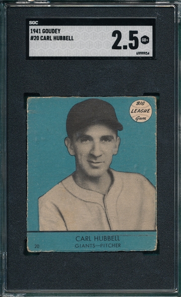 1941 Goudey #20 Carl Hubbell SGC 2.5