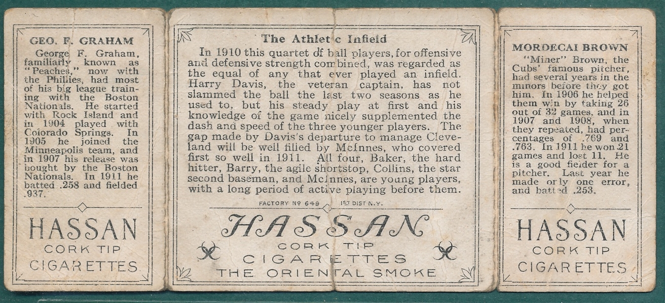 1912 T202 The Athletic Infield Graham/M. Brown, Hassan Cigarettes