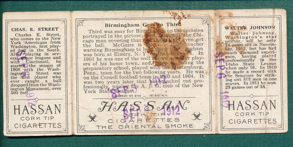 1912 T202 Birmingham Gets to Third, Street/Johnson, Hassan Cigarettes
