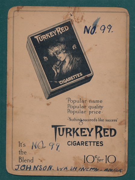 1910-11 T3 #99 Walter Johnson Turkey Red Cigarettes