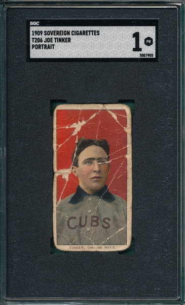1909-1911 T206 Tinker, Portrait, Sovereign Cigarettes, SGC 1