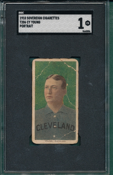 1909-1911 T206 Young, Cy, Portrait, Sovereign Cigarettes, SGC 1