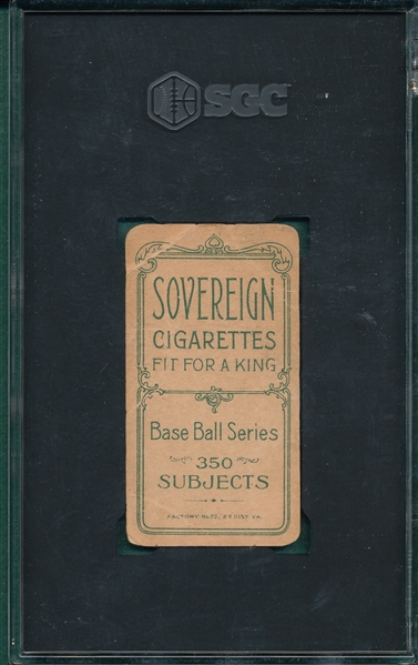 1909-1911 T206 Young, Cy, Portrait, Sovereign Cigarettes, SGC 1