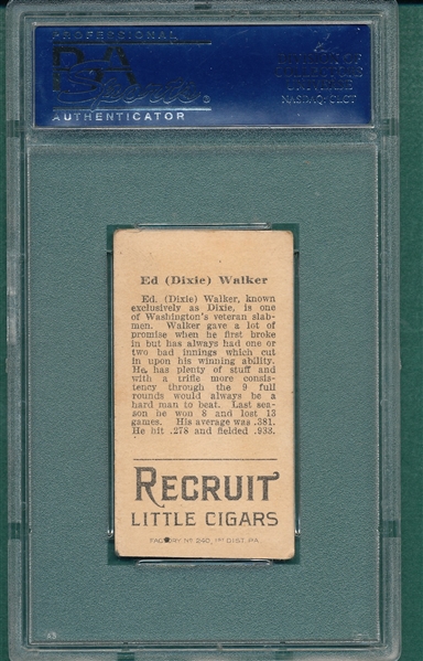 1912 T207 Walker Recruit Little Cigars PSA 4