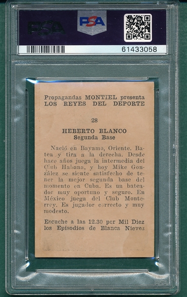 1946 Propagandas Monteil Los Reyes del Deporte, #28 Herberto Blanco, PSA 1.5