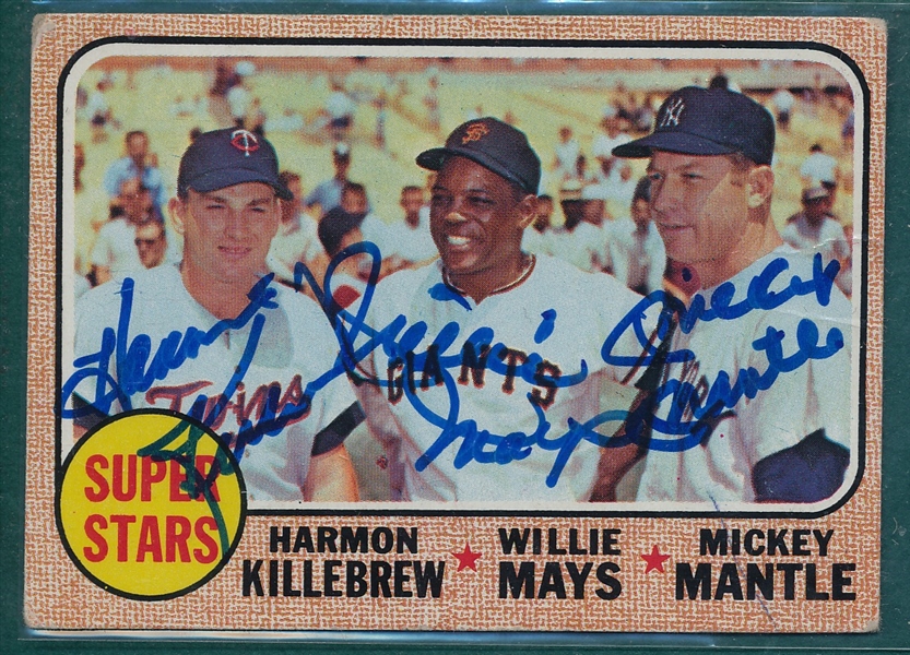 1968 Topps #490 Superstars W/ Mays, Killebrew & Mantle, Signed JSA