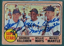 1968 Topps #490 Superstars W/ Mays, Killebrew & Mantle, Signed JSA