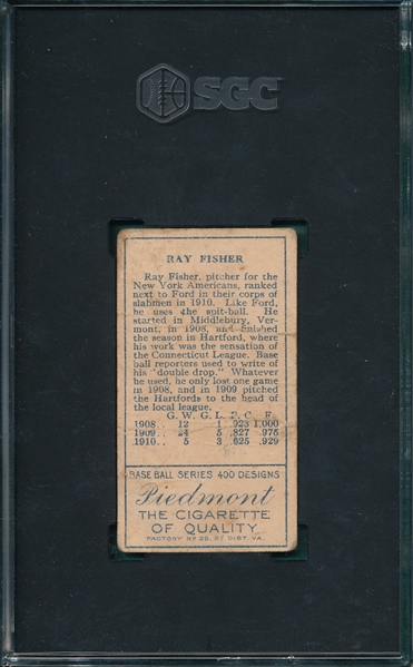 1911 T205 Fisher Piedmont Cigarettes SGC 1 *SP*