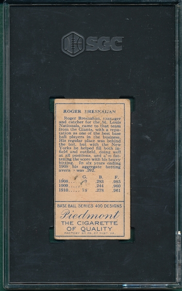 1911 T205 Bresnahan Piedmont Cigarettes SGC 1.5