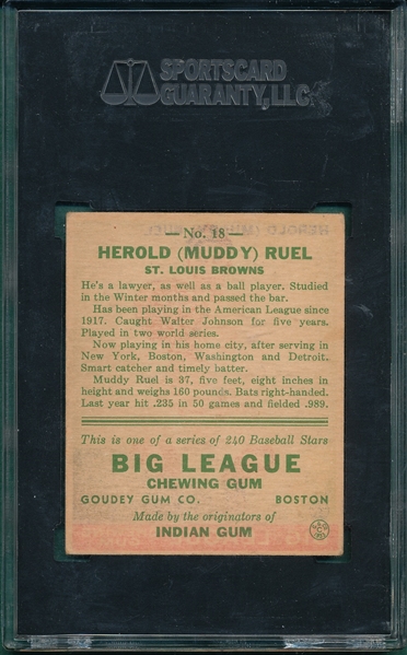 1933 Goudey #18 Muddy Ruel SGC 55