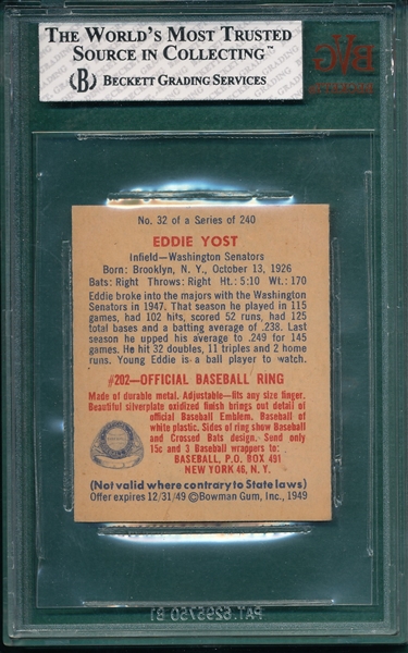 1949 Bowman #32 Eddie Yost BVG 8