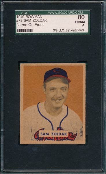 1949 Bowman #78 Sam Zoldak SGC 80 *Name On Front*
