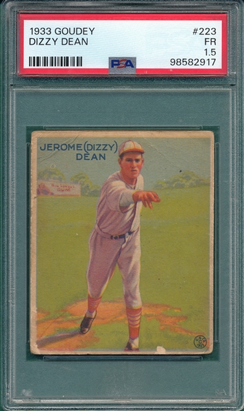 1933 Goudey #223 Dizzy Dean PSA 1.5 *Rookie*