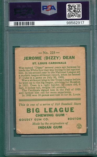 1933 Goudey #223 Dizzy Dean PSA 1.5 *Rookie*