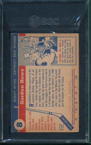 1954 Topps Hockey #8 Gordie Howe SGC 4