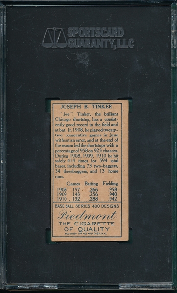 1911 T205 Tinker Piedmont Cigarettes SGC 60